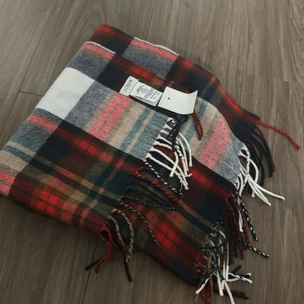 J. Crew Factory Classic Plaid Fringe Scarf in Juniper Plaid - Picture 2 of 3